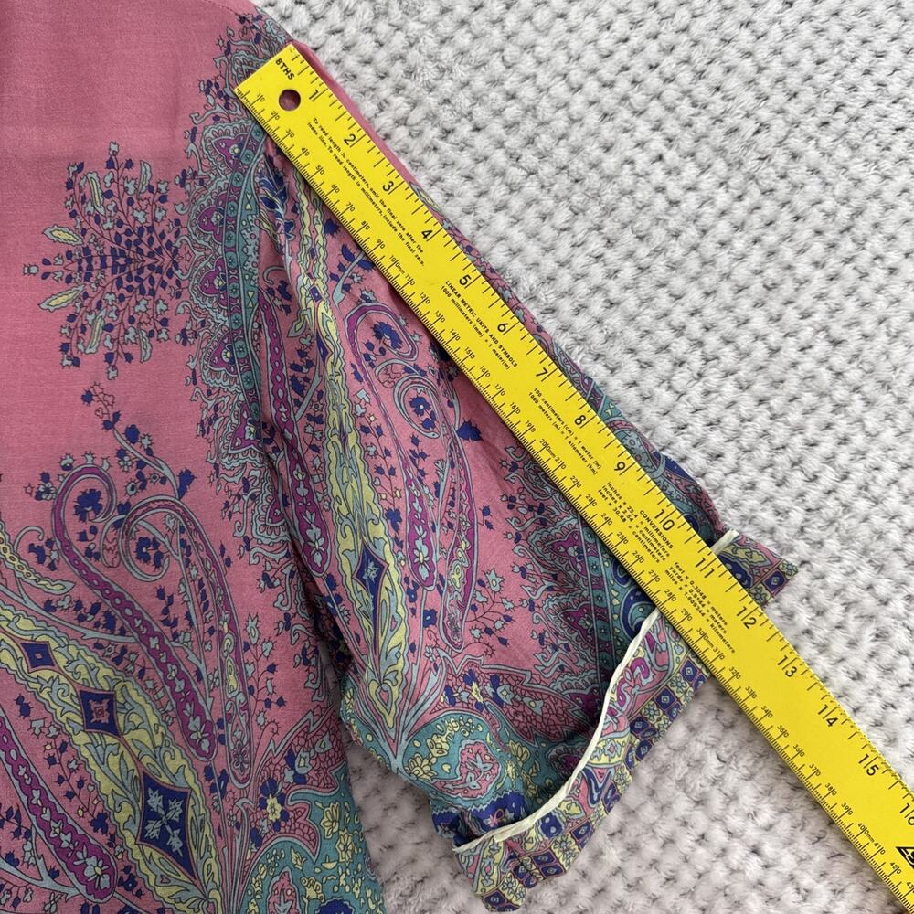Sundance Silk Top Womens S Pink Green Floral V-Neck Collared Preppy - Picture 7 of 9
